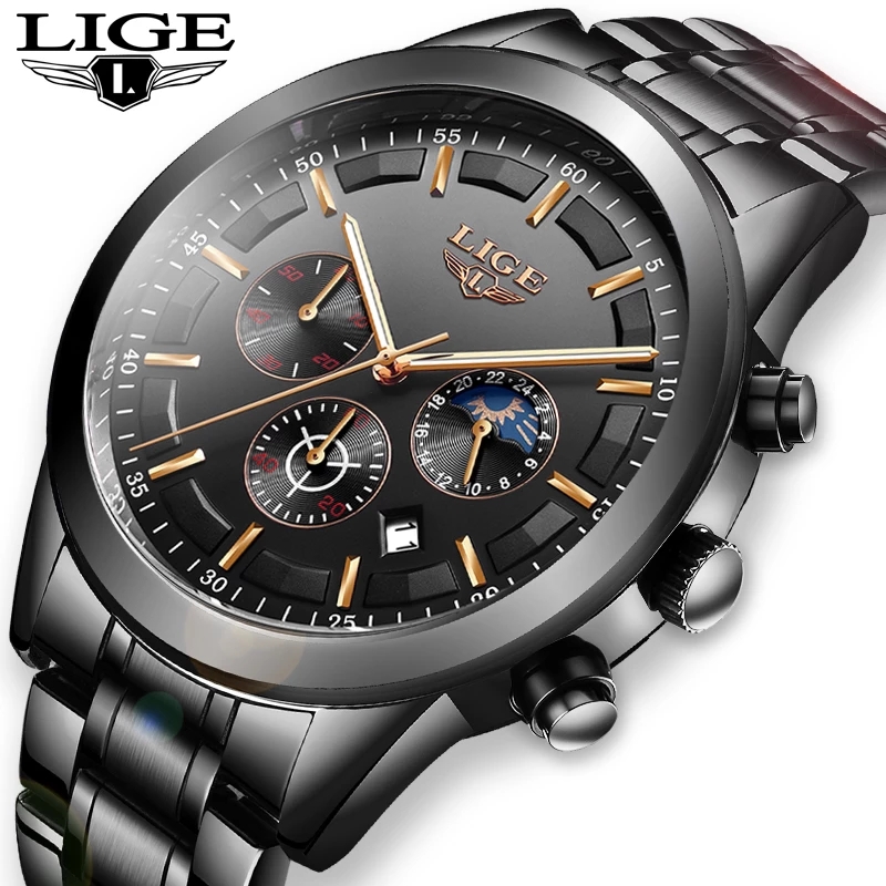 LIGE Fashion Sport Quartz Man  - Luxury Bags Brands List ulasan dan harga
