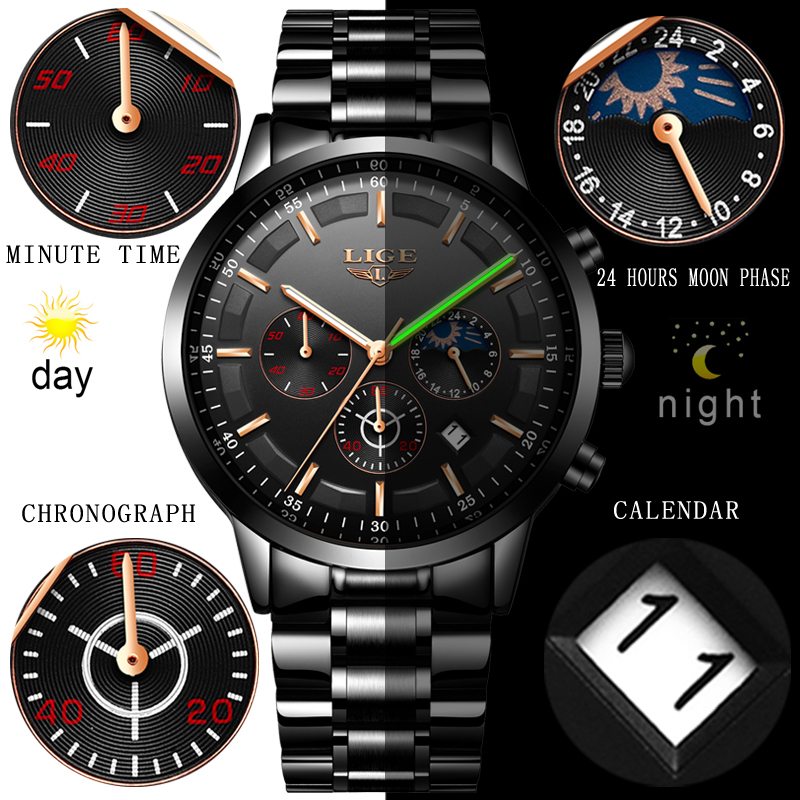 LIGE Fashion Sport Quartz Man  - Luxury Bags Brands List ulasan dan harga