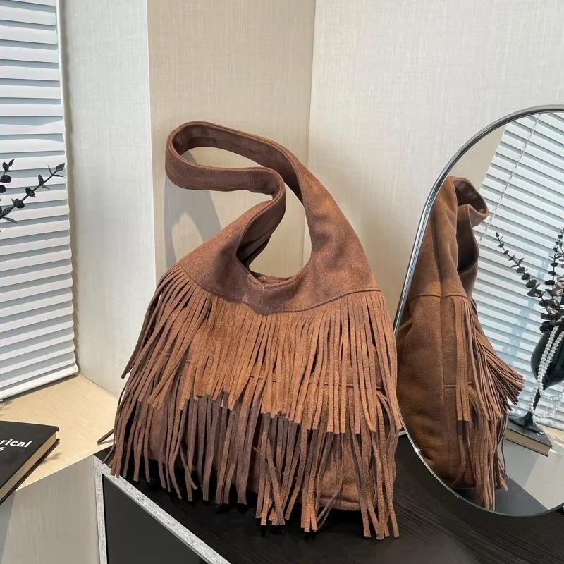 Faux Suede Tassel Shoulder Bag - Luxury Bags On Sales ulasan dan harga