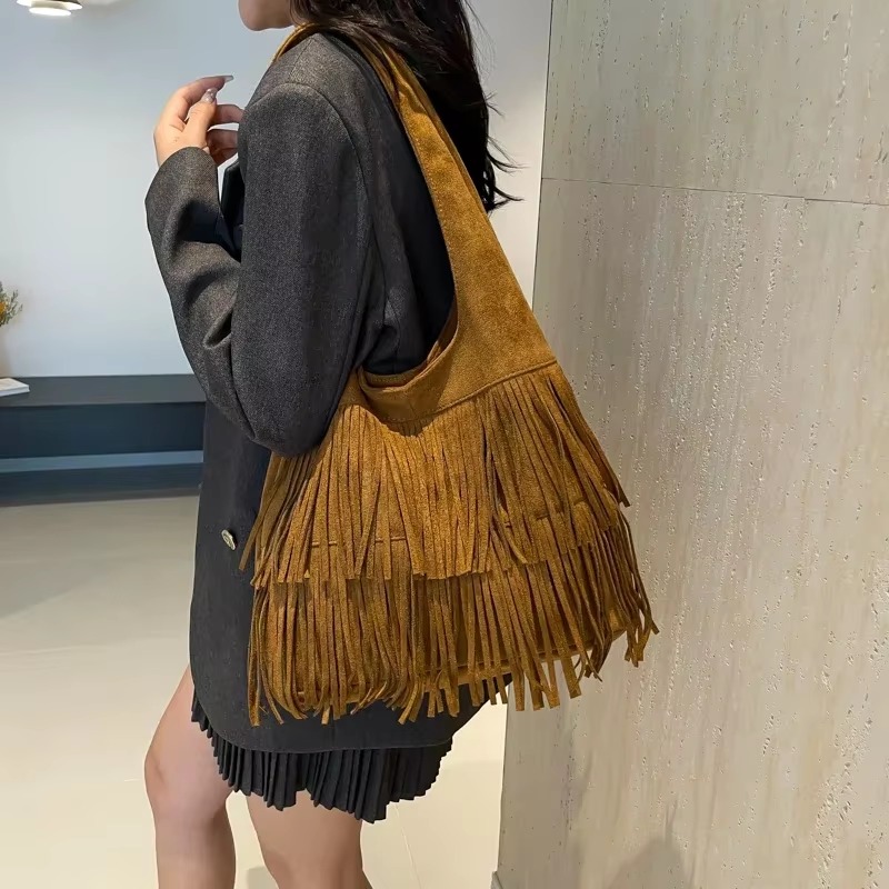 Faux Suede Tassel Shoulder Bag - Luxury Bags On Sales ulasan dan harga