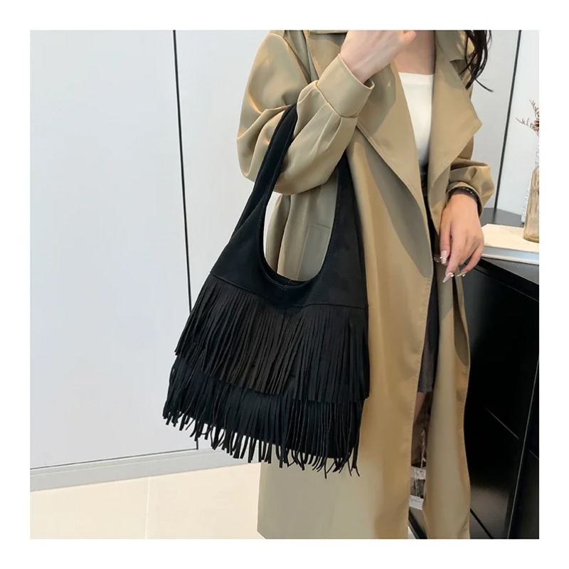 Faux Suede Tassel Shoulder Bag - Luxury Bags On Sales ulasan dan harga