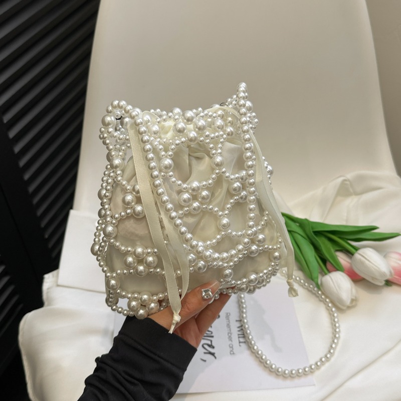 White Beading Bucket Shoulder  - Luxury Bags On Sales ulasan dan harga