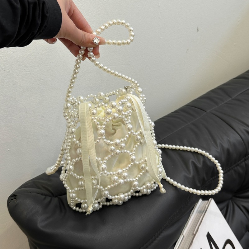 White Beading Bucket Shoulder  - Luxury Bags On Sales ulasan dan harga